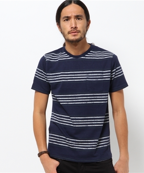 SEVENDAYS=SUNDAY（セブンデイズサンデイ）の「ボーダープリント　半袖プルオーバー（Tシャツ/カットソー・メンズ・ネイビー/オフホワイト・MEDIUM/SMALL/LARGE）」の2枚目の写真