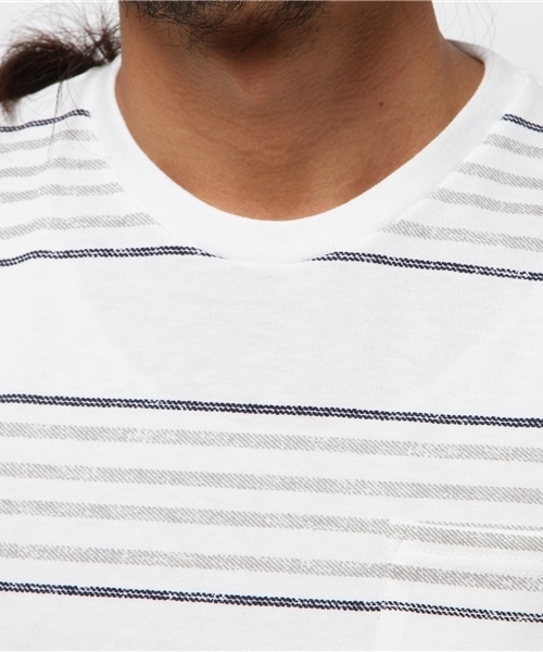 SEVENDAYS=SUNDAY（セブンデイズサンデイ）の「ボーダープリント　半袖プルオーバー（Tシャツ/カットソー・メンズ・ネイビー/オフホワイト・MEDIUM/SMALL/LARGE）」の6枚目の写真