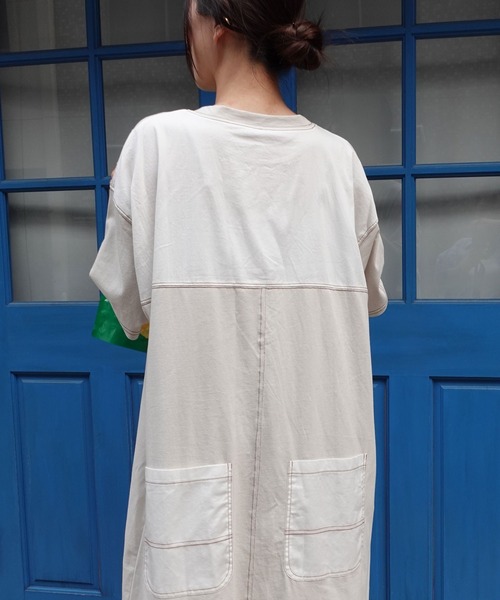 CORNERS(コーナーズ)の「配色ステッチオーバーサイズ半袖Tシャツワンピース(ワンピース・レディース・チャコールグレー/グレイッシュベージュ/イエロー/ネイビー/ブルー/ブラック・FREE)」の3枚目の写真