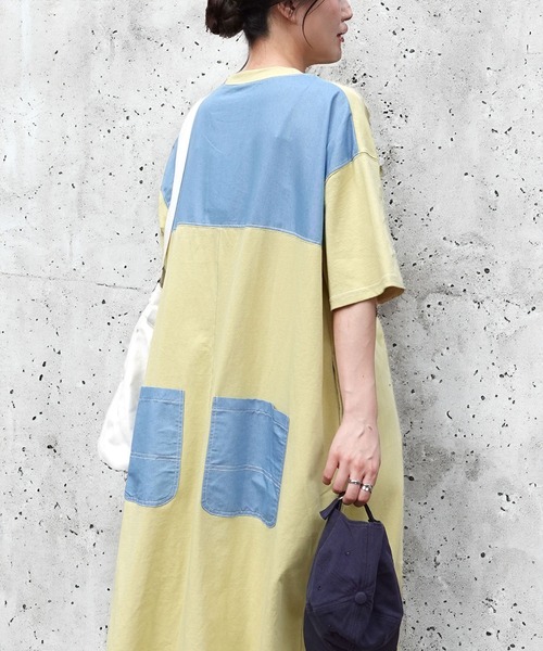 CORNERS(コーナーズ)の「配色ステッチオーバーサイズ半袖Tシャツワンピース(ワンピース・レディース・チャコールグレー/グレイッシュベージュ/イエロー/ネイビー/ブルー/ブラック・FREE)」の6枚目の写真