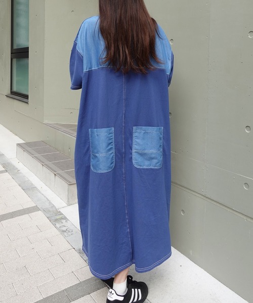 CORNERS(コーナーズ)の「配色ステッチオーバーサイズ半袖Tシャツワンピース(ワンピース・レディース・チャコールグレー/グレイッシュベージュ/イエロー/ネイビー/ブルー/ブラック・FREE)」の5枚目の写真