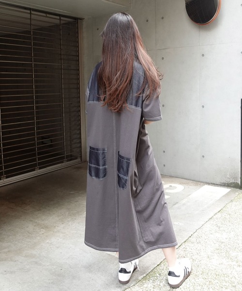 CORNERS(コーナーズ)の「配色ステッチオーバーサイズ半袖Tシャツワンピース(ワンピース・レディース・チャコールグレー/グレイッシュベージュ/イエロー/ネイビー/ブルー/ブラック・FREE)」の15枚目の写真