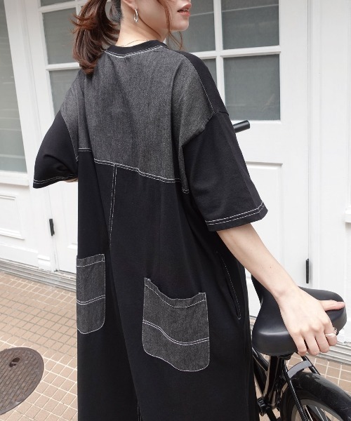 CORNERS(コーナーズ)の「配色ステッチオーバーサイズ半袖Tシャツワンピース(ワンピース・レディース・チャコールグレー/グレイッシュベージュ/イエロー/ネイビー/ブルー/ブラック・FREE)」の21枚目の写真