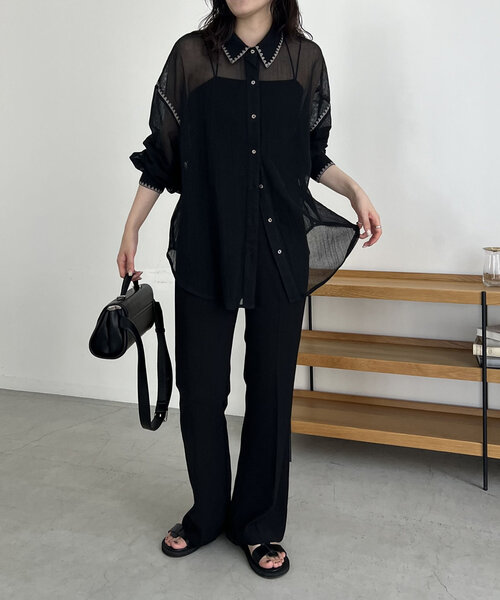 CAPRICIEUX LE'MAGE（カプリシューレマージュ）の「刺繍メッシュシャツ（シャツ/ブラウス・レディース・オフホワイト/ブラック・FREE）」の7枚目の写真