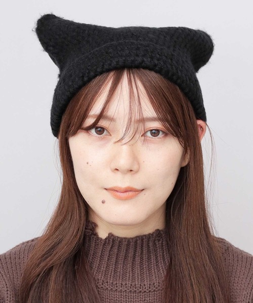 Basiquenti(ベーシックエンティ)の「ふんわり 猫耳 ニットキャップ(ニットキャップ/ビーニー・レディース・ブラック/アイボリー/グレイッシュベージュ・FREE)」の12枚目の写真