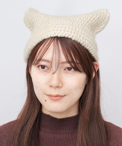 Basiquenti(ベーシックエンティ)の「ふんわり 猫耳 ニットキャップ(ニットキャップ/ビーニー・レディース・ブラック/アイボリー/グレイッシュベージュ・FREE)」の21枚目の写真