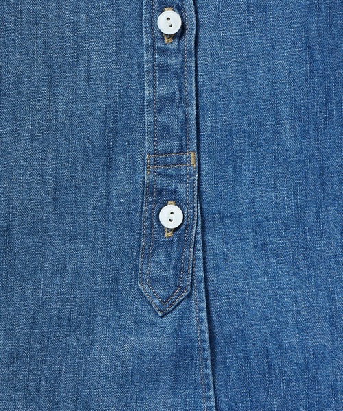 セール】婦人 洗いざらし デニム スタンドカラー長袖ロングシャツ