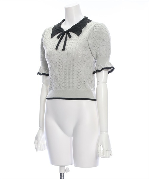 clear（クリア）の「配色襟フリルスリーブリボンニットトップス[バレエコア ガーリー フレンチ]≪再入荷≫（ニット/セーター・レディース・ブラック/オフホワイト/グレー・F）」の10枚目の写真