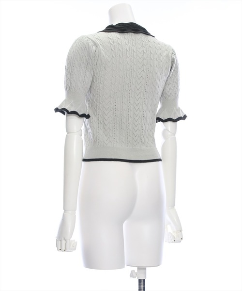 clear（クリア）の「配色襟フリルスリーブリボンニットトップス[バレエコア ガーリー フレンチ]≪再入荷≫（ニット/セーター・レディース・ブラック/オフホワイト/グレー・F）」の8枚目の写真