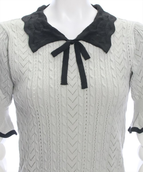 clear（クリア）の「配色襟フリルスリーブリボンニットトップス[バレエコア ガーリー フレンチ]≪再入荷≫（ニット/セーター・レディース・ブラック/オフホワイト/グレー・F）」の5枚目の写真