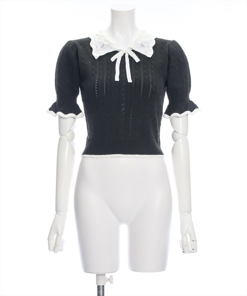 clear（クリア）の「配色襟フリルスリーブリボンニットトップス[バレエコア ガーリー フレンチ]≪再入荷≫（ニット/セーター・レディース・ブラック/オフホワイト/グレー・F）」の18枚目の写真