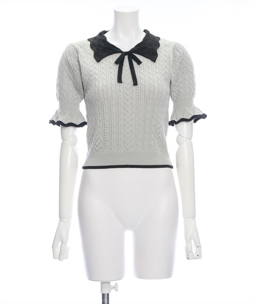 clear（クリア）の「配色襟フリルスリーブリボンニットトップス[バレエコア ガーリー フレンチ]≪再入荷≫（ニット/セーター・レディース・ブラック/オフホワイト/グレー・F）」の19枚目の写真