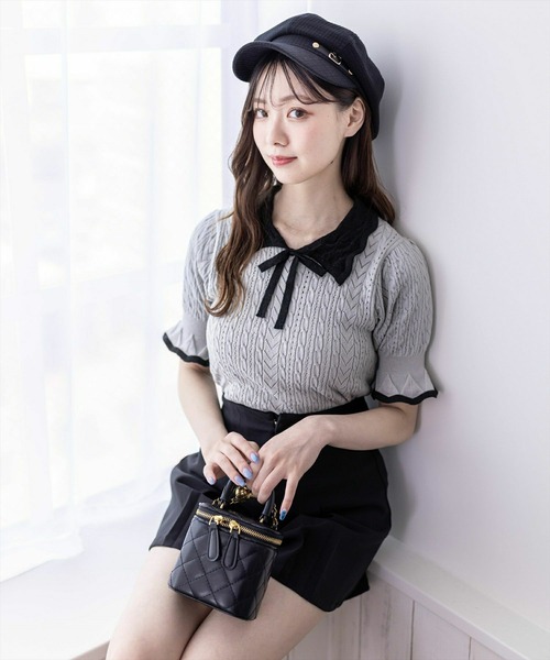 clear（クリア）の「配色襟フリルスリーブリボンニットトップス[バレエコア ガーリー フレンチ]≪再入荷≫（ニット/セーター・レディース・ブラック/オフホワイト/グレー・F）」の13枚目の写真