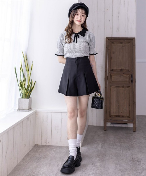 clear（クリア）の「配色襟フリルスリーブリボンニットトップス[バレエコア ガーリー フレンチ]≪再入荷≫（ニット/セーター・レディース・ブラック/オフホワイト/グレー・F）」の14枚目の写真