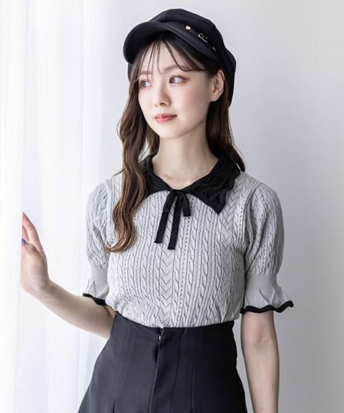 clear（クリア）の「配色襟フリルスリーブリボンニットトップス[バレエコア ガーリー フレンチ]≪再入荷≫（ニット/セーター・レディース・ブラック/オフホワイト/グレー・F）」の20枚目の写真