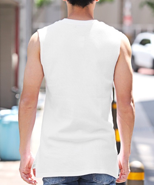 LUXSTYLE(ラグスタイル)の「ワッフルノースリーブTシャツ(Tシャツ/カットソー・メンズ・ホワイト/ブラック・XL/L/M)」の10枚目の写真