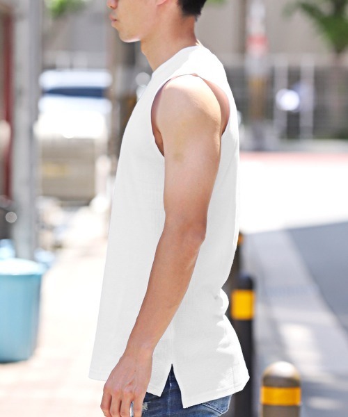 LUXSTYLE(ラグスタイル)の「ワッフルノースリーブTシャツ(Tシャツ/カットソー・メンズ・ホワイト/ブラック・XL/L/M)」の9枚目の写真