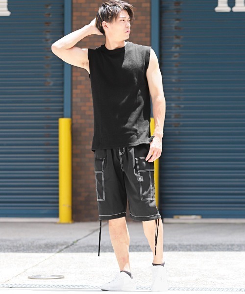 LUXSTYLE(ラグスタイル)の「ワッフルノースリーブTシャツ(Tシャツ/カットソー・メンズ・ホワイト/ブラック・XL/L/M)」の6枚目の写真