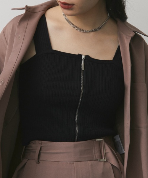 Solace（ソレイス）の「スクエアカットジップトップス（タンクトップ・レディース・ブラック/ホワイト・FREE）」の2枚目の写真