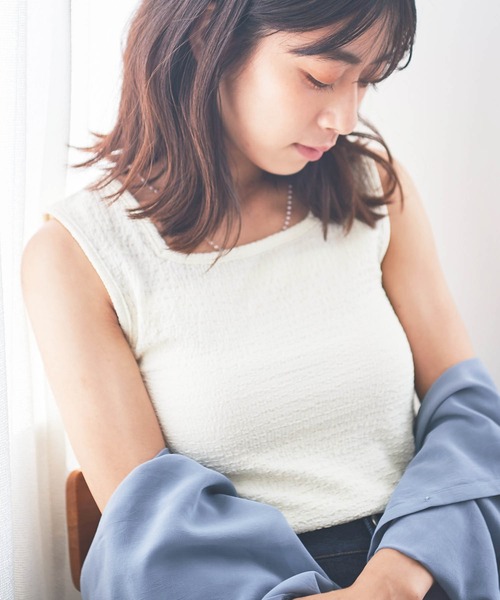 mil(ミル)の「【150㎝前後の小柄さんサイズ】シボスクエアネックタンクトップ【さらりと涼しい】(タンクトップ・レディース・セージグリーン/ブラック/チャコールグレー/アイボリー・XS/S)」の3枚目の写真