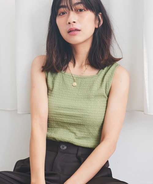 mil(ミル)の「【150㎝前後の小柄さんサイズ】シボスクエアネックタンクトップ【さらりと涼しい】(タンクトップ・レディース・セージグリーン/ブラック/チャコールグレー/アイボリー・XS/S)」の4枚目の写真