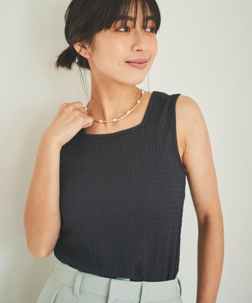 mil(ミル)の「【150㎝前後の小柄さんサイズ】シボスクエアネックタンクトップ【さらりと涼しい】(タンクトップ・レディース・セージグリーン/ブラック/チャコールグレー/アイボリー・XS/S)」の1枚目の写真