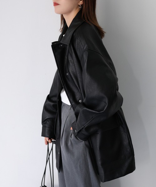 黒 合成皮革 オーバーサイズ ジャケット 80's vintage オーバーサイズ