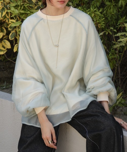 Bab(バブ)の「【再販!】シアーレイヤード裏毛スウェット(スウェット・レディース・グリーン/ホワイト系その他/ブラック/グレー系その他2/オフホワイト・FREE)」の5枚目の写真