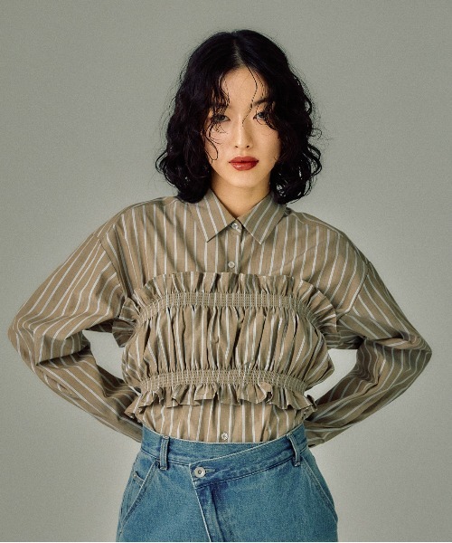 LEPSIM（レプシィム）の「【FOR I SERIES】ビスチェ＊シャツ2Pセット　146401（シャツ/ブラウス・レディース・ベージュ/チャコールグレー・FREE）」の2枚目の写真