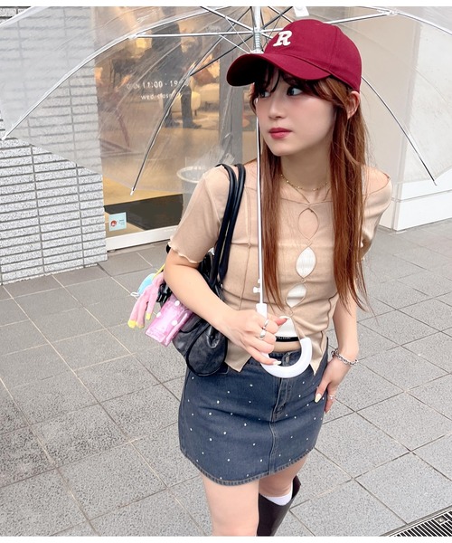 トップス Anna セール】エリ付シャーリングサマーニットトップスセーター（T