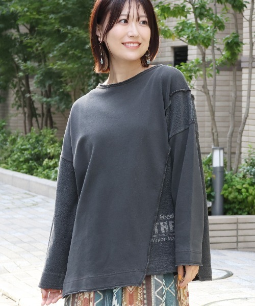 tシャツ 裏表切替アシンメトリープルオーバー「大きいサイズ」 レディース 裏表切替アシンメトリープルオーバー【大きいサイズ】（Tシャツ