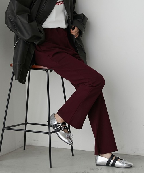 forksy.(フォルクシー)の「【forksy.】カットジョーゼットイージーセミフレアパンツ(その他パンツ・レディース・ブラック/アイボリー/ボルドー・FREE)」の2枚目の写真