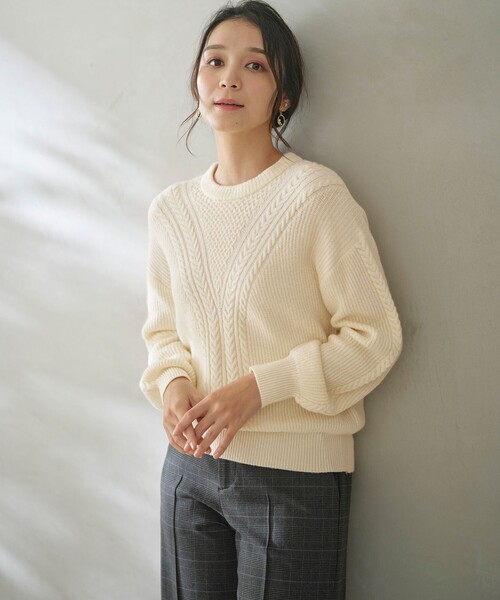 ANY SIS（エニィスィス）の「【洗える】フロントケーブルポイントアンゴラブレンド ニット（ニット/セーター・レディース・アイボリー系/グレー系/ブルー系/ローズ系・2）」の11枚目の写真