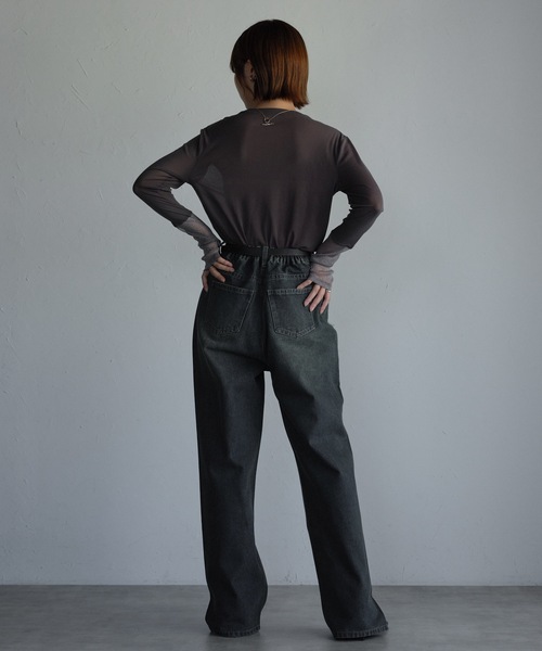 ap retro(アプレトロ)の「袖シアーラメ切替トップス(Tシャツ/カットソー・レディース・ボルドー/チャコール/ネイビー/アイボリー/ブラック/グレイッシュベージュ・FREE)」の9枚目の写真