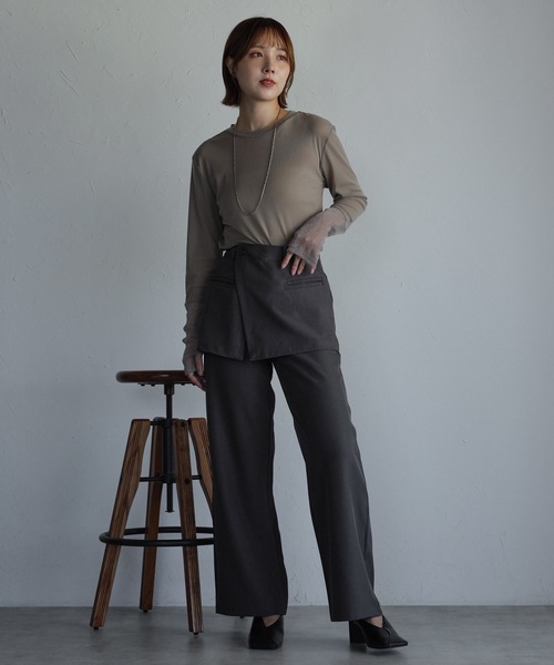ap retro(アプレトロ)の「袖シアーラメ切替トップス(Tシャツ/カットソー・レディース・ボルドー/チャコール/ネイビー/アイボリー/ブラック/グレイッシュベージュ・FREE)」の13枚目の写真