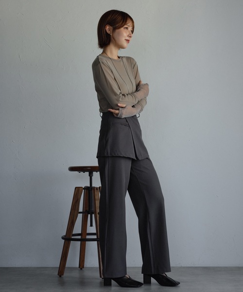 ap retro(アプレトロ)の「袖シアーラメ切替トップス(Tシャツ/カットソー・レディース・ボルドー/チャコール/ネイビー/アイボリー/ブラック/グレイッシュベージュ・FREE)」の14枚目の写真