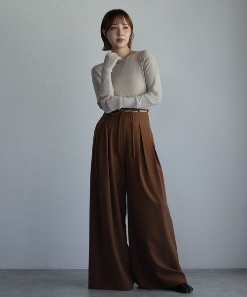 ap retro(アプレトロ)の「袖シアーラメ切替トップス(Tシャツ/カットソー・レディース・ボルドー/チャコール/ネイビー/アイボリー/ブラック/グレイッシュベージュ・FREE)」の21枚目の写真