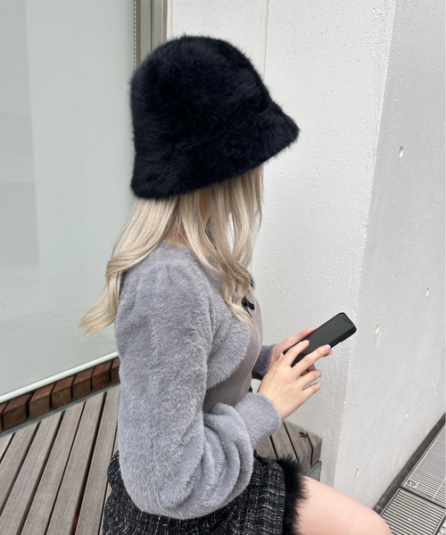 one wayザッカ（ワンウェイザッカ）の「シャギーチューリップハット（ハット・レディース・ブラック/ホワイト/ブラウン・FREE）」の7枚目の写真