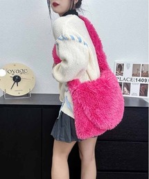 WEGO/フラップ付きファーショルダーバッグ