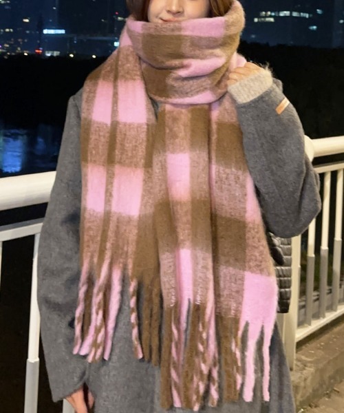 セール】大判が女性らしくてカワイイ◎やわらかシャギーチェックビッグ