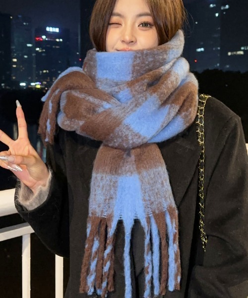 セール】大判が女性らしくてカワイイ◎やわらかシャギーチェックビッグ