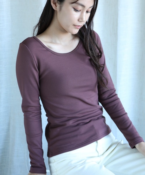 aimoha（アイモハ）の「【Aimoha】Uネック裏起毛インナートップス (AW) (LV)（Tシャツ/カットソー・レディース・ベージュ/ブラウン/ホワイト/ブラック・SMALL/MEDIUM/LARGE/X-LARGE/XX-LARGE）」の3枚目の写真