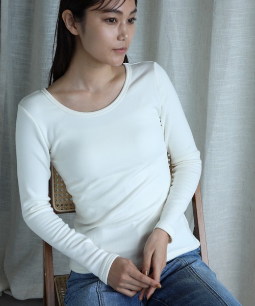 aimoha（アイモハ）の「【Aimoha】Uネック裏起毛インナートップス (AW) (LV)（Tシャツ/カットソー・レディース・ベージュ/ブラウン/ホワイト/ブラック・SMALL/MEDIUM/LARGE/X-LARGE/XX-LARGE）」の8枚目の写真