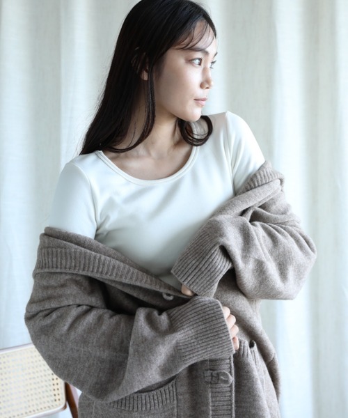 aimoha（アイモハ）の「【Aimoha】Uネック裏起毛インナートップス (AW) (LV)（Tシャツ/カットソー・レディース・ベージュ/ブラウン/ホワイト/ブラック・SMALL/MEDIUM/LARGE/X-LARGE/XX-LARGE）」の18枚目の写真