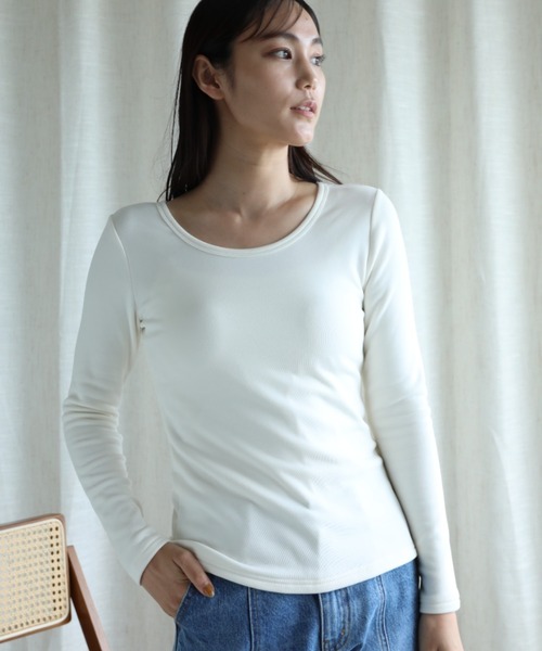 aimoha（アイモハ）の「【Aimoha】Uネック裏起毛インナートップス (AW) (LV)（Tシャツ/カットソー・レディース・ベージュ/ブラウン/ホワイト/ブラック・SMALL/MEDIUM/LARGE/X-LARGE/XX-LARGE）」の6枚目の写真