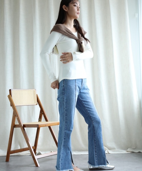 aimoha（アイモハ）の「【Aimoha】Uネック裏起毛インナートップス (AW) (LV)（Tシャツ/カットソー・レディース・ベージュ/ブラウン/ホワイト/ブラック・SMALL/MEDIUM/LARGE/X-LARGE/XX-LARGE）」の15枚目の写真