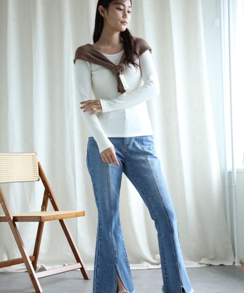 aimoha（アイモハ）の「【Aimoha】Uネック裏起毛インナートップス (AW) (LV)（Tシャツ/カットソー・レディース・ベージュ/ブラウン/ホワイト/ブラック・SMALL/MEDIUM/LARGE/X-LARGE/XX-LARGE）」の14枚目の写真