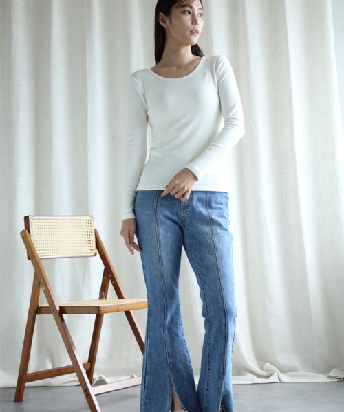 aimoha（アイモハ）の「【Aimoha】Uネック裏起毛インナートップス (AW) (LV)（Tシャツ/カットソー・レディース・ベージュ/ブラウン/ホワイト/ブラック・SMALL/MEDIUM/LARGE/X-LARGE/XX-LARGE）」の13枚目の写真