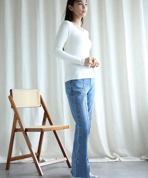 aimoha（アイモハ）の「【Aimoha】Uネック裏起毛インナートップス (AW) (LV)（Tシャツ/カットソー・レディース・ベージュ/ブラウン/ホワイト/ブラック・SMALL/MEDIUM/LARGE/X-LARGE/XX-LARGE）」の12枚目の写真