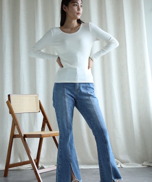 aimoha（アイモハ）の「【Aimoha】Uネック裏起毛インナートップス (AW) (LV)（Tシャツ/カットソー・レディース・ベージュ/ブラウン/ホワイト/ブラック・SMALL/MEDIUM/LARGE/X-LARGE/XX-LARGE）」の11枚目の写真